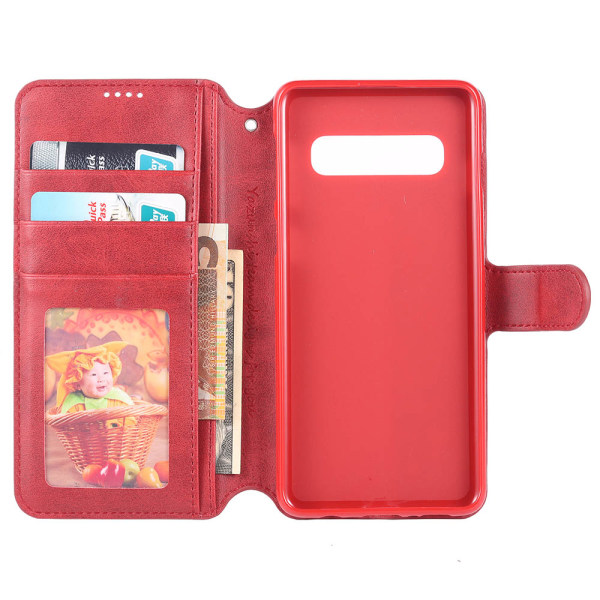 Samsung Galaxy S10 Plus - støtdempende praktisk lommebokveske Röd Röd