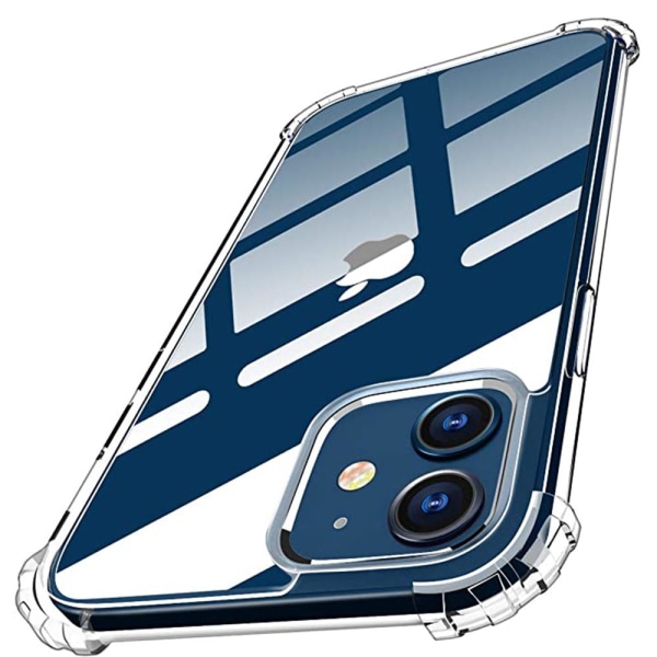 iPhone 12 - Iskuja vaimentava silikonikuori + näytönsuoja (paksu kulma) Transparent/Genomskinlig