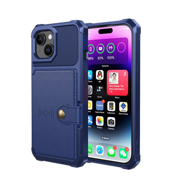 Elegant plånboksfodral i lyxigt PU-läder för iPhone 15 Plus Marine blue