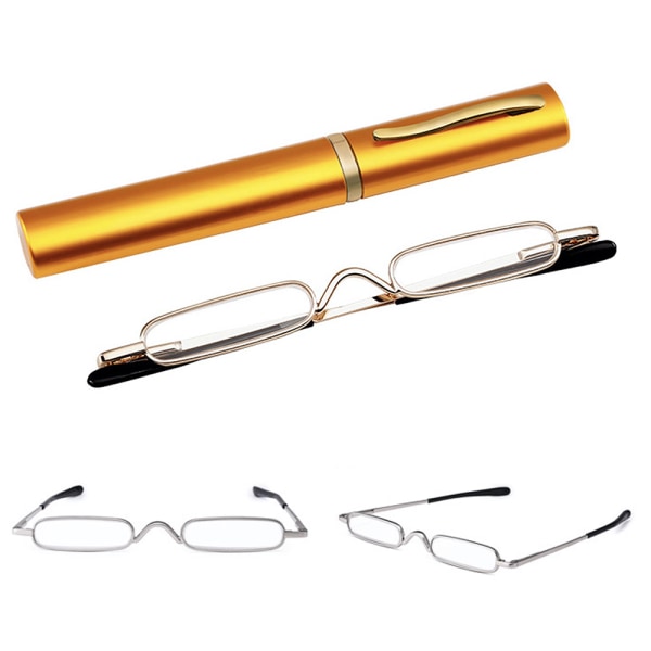 Læsebriller med Power +1,0 - +4,0 med bærbar metalkasse Guld +3.0