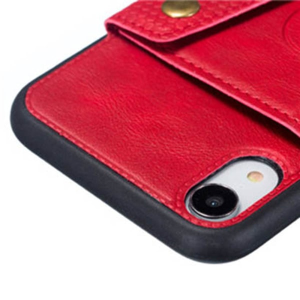 iPhone XR - Professionelt retro beskyttelsescover med kortrum Röd