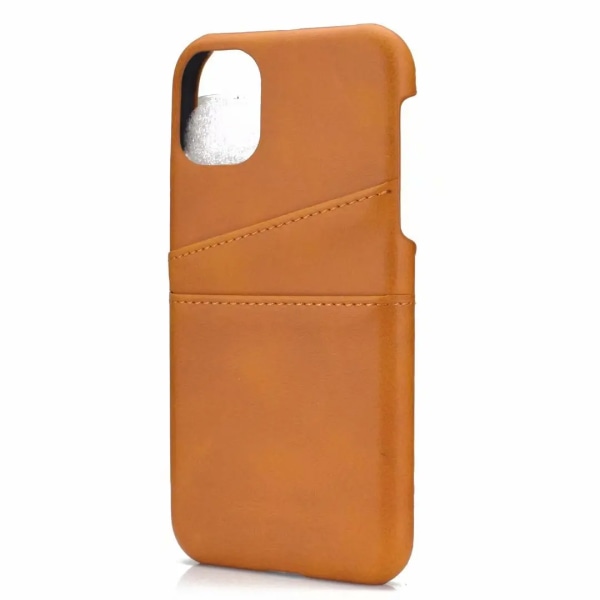 iPhone 15 Plus - Slimmat PU-läderfodral med 2-kortfack Ljusbrun