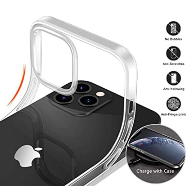 iPhone 12 - Stødabsorberende silikoneskal + skærmbeskytter Transparent/Genomskinlig