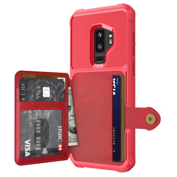 Sileä tehokas kotelo korttilokerolla - Samsung Galaxy S9+ Röd