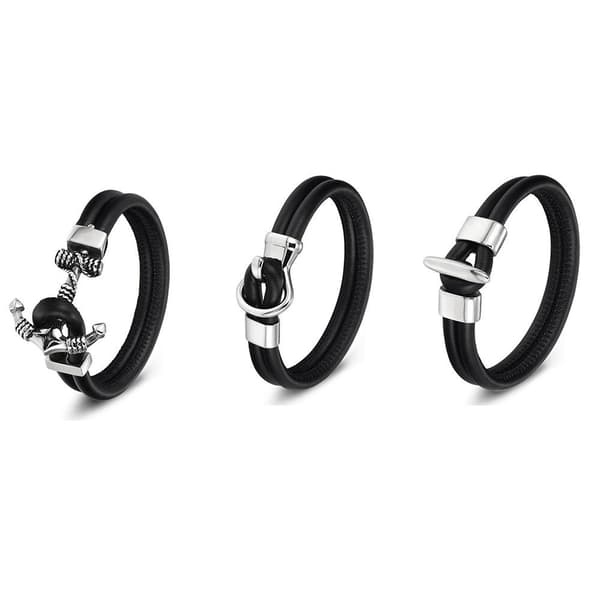 Stilsäkert Äkta Läder Rostfritt Stål Armband Type-B