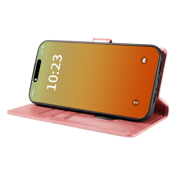 iPhone 15 pro - Plånboksfodral i Läder Pink gold