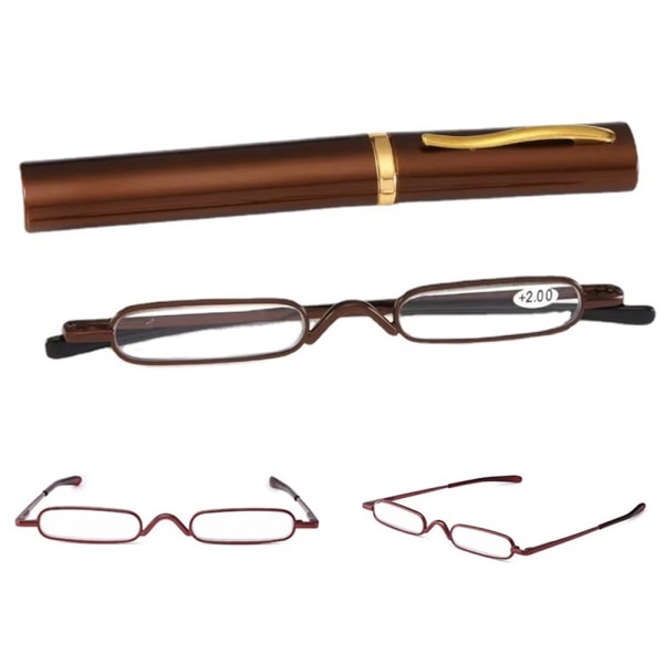 Læsebriller med styrke +1.0 - +4.0 med bærbar metalæske Kaffe +2.75
