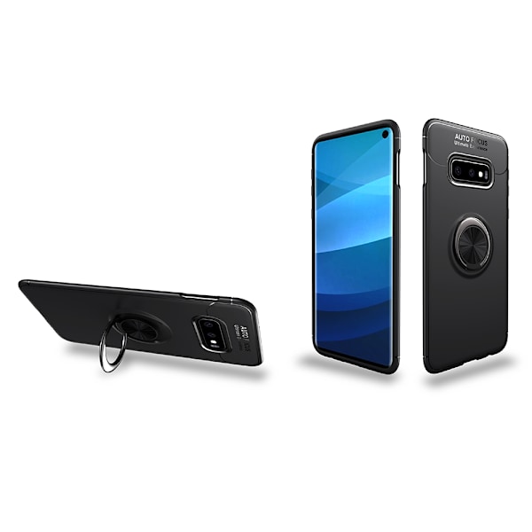 Praktiskt Skal fr�n Auto Focus Ringh�llare - Samsung Galaxy S10 Svart/Svart