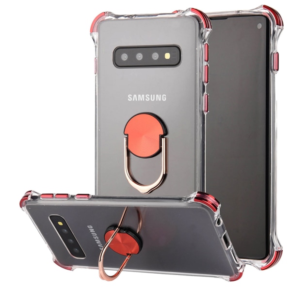 Samsung Galaxy S10 - Käytännöllinen suojaava kotelo sormustelineellä Röd Röd