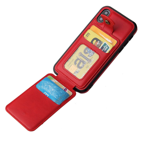 Tyylikäs käytännöllinen kotelo korttilokerolla - iPhone XR Röd
