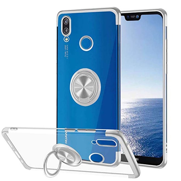 Huawei P Smart 2019 - Praktisk silikonecover med ringholder Silver