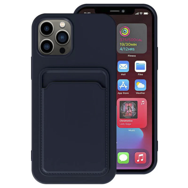 iPhone 12 Pro Max - Glat FLOVEME-cover med kortholder Mörkblå