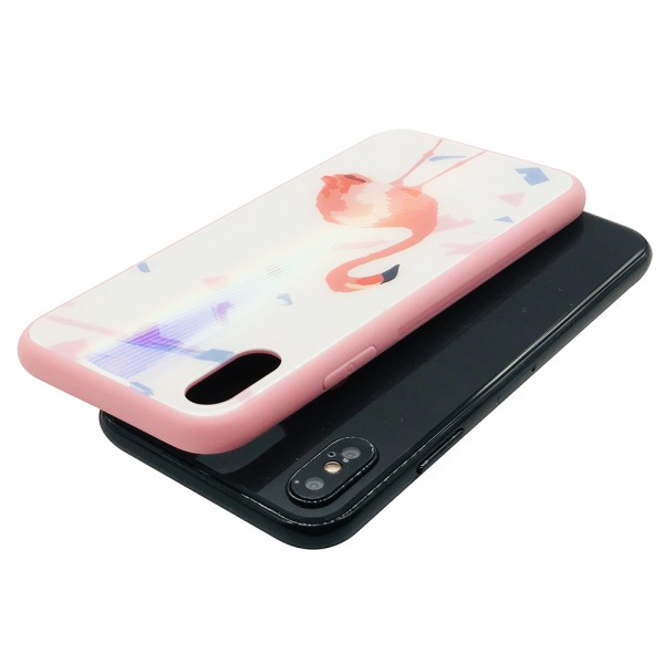 Elegant Skyddskal för iPhone X/XS (Härdat glas) Flamingo