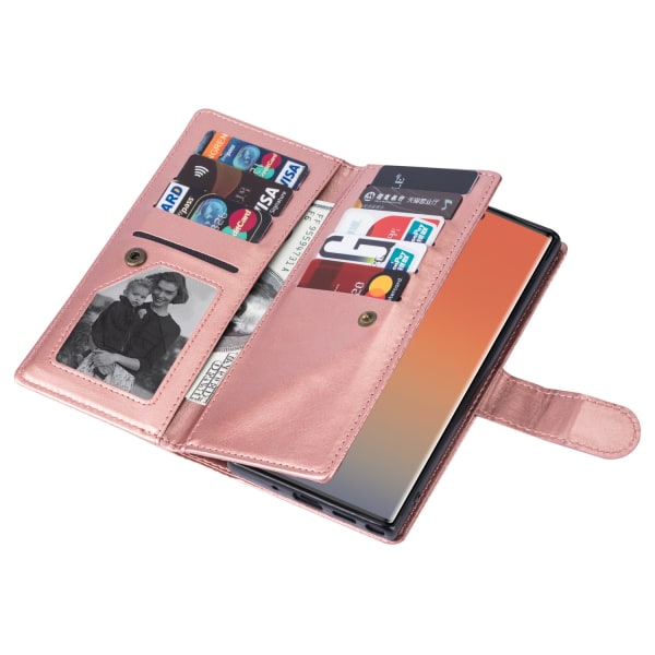 Samsung Galaxy S23 Ultra - Käytännöllinen 9 kortin lompakkokotelo Rosaröd