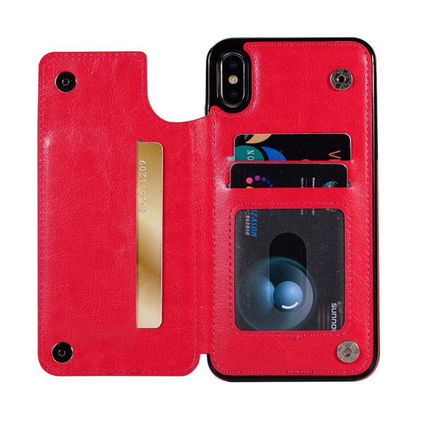 Nahkakotelo lompakko-/korttipaikalla iPhone XS Maxille Röd