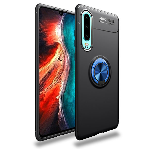 Elegant Smart Skal med Ringhållare AUTO FOCUS - Huawei P30 Svart/Blå