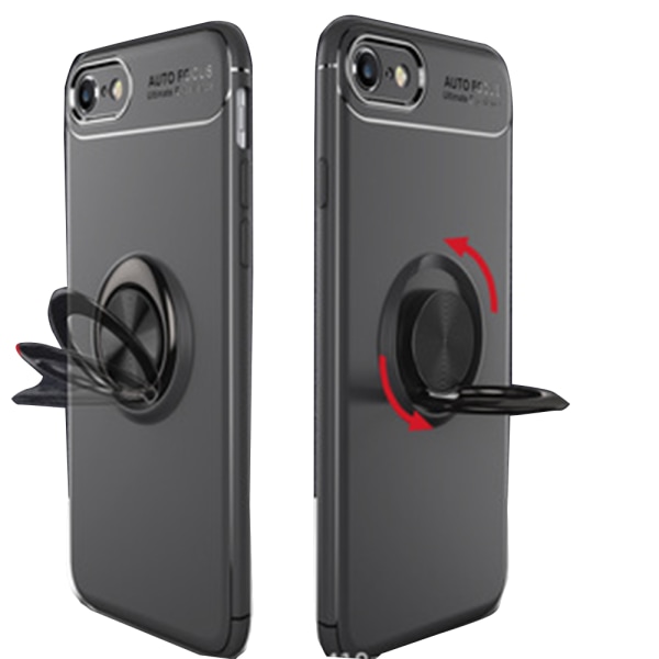 iPhone 7 - Kraftfullt Robust Skal med Ringhållare (Auto Focus) Blå/Blå