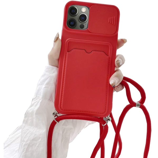iPhone 12 Pro Max - Smidigt Skyddande Skal med Korthållare Röd