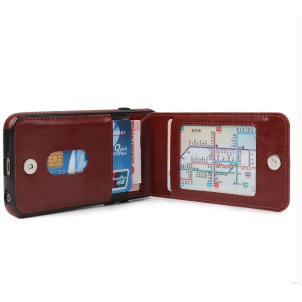 iPhone 6/6S tyylikäs nahkakotelo, jossa on lompakko/korttilokero Brun