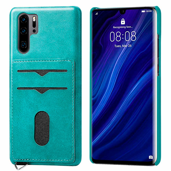 Huawei P30 Pro - Praktiskt Skal med Kortfack (LEMAN) Blågrön Blågrön