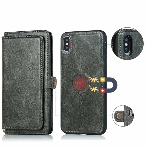 Elegant Dual Function Wallet Cover - iPhone X/XS Mörkgrön