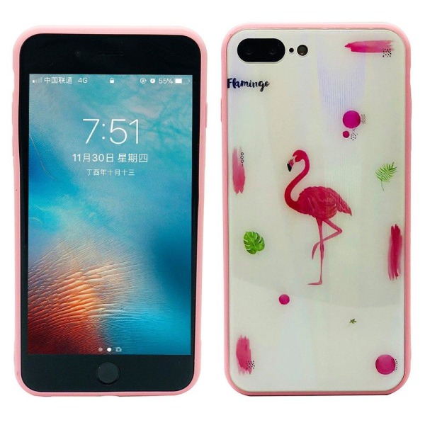 Elegant Skyddskal till iPhone 8 Plus (Härdat glas) Flamingo