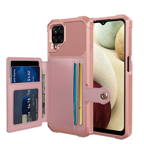 Samsung Galaxy A12 - Stilrent Praktiskt Skal med Korthållare Rosa guld