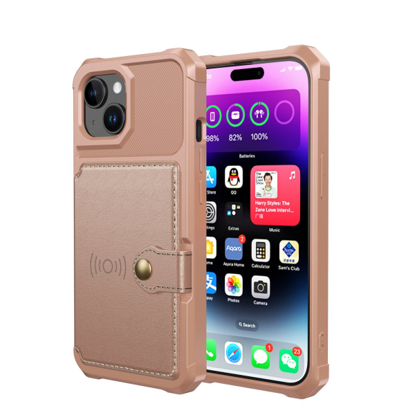 iPhone 15 - Elegant plånboksfodral i lyxigt PU-läder Pink gold