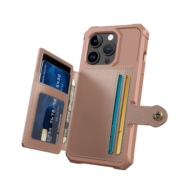 Elegant plånboksfodral i lyxigt PU-läder för iPhone 15 Pro Rosa guld