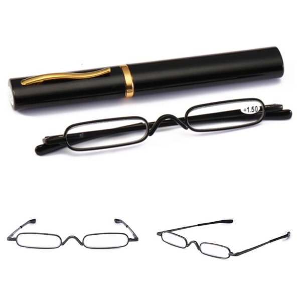 Læsebriller med Power +1,0 - +4,0 med bærbar metalkasse Svart +3.5