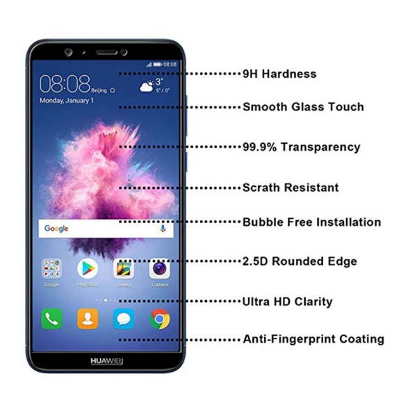 2.5D | Skärmskydd | Ram | HD-Clear | Screen-Fit | P Smart 2018 Svart