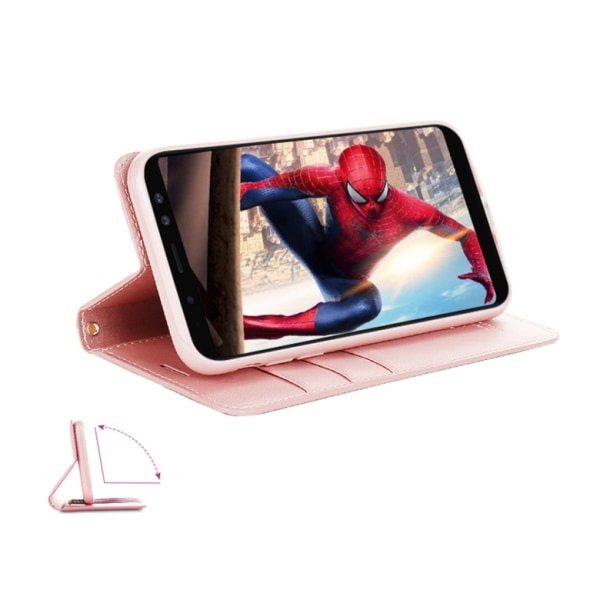 Hanman Wallet -kotelo Samsung Galaxy A6 Plus -puhelimelle Rosaröd