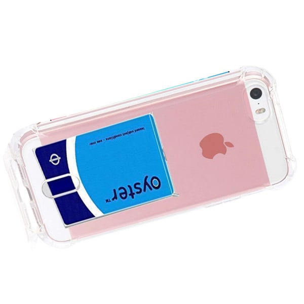 iPhone 5/5S/5SE - Effektivt beskyttelsescover med kortholder Transparent/Genomskinlig