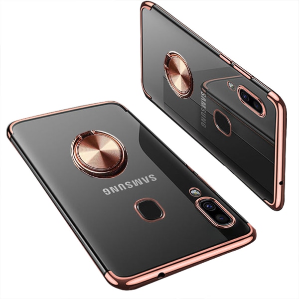 Samsung Galaxy A20E - Beskyttende silikondeksel med ringholder Svart