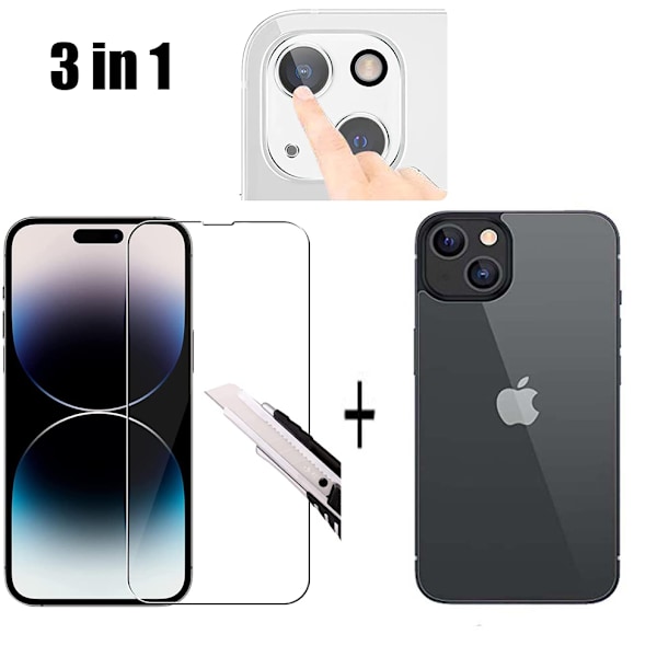 2-Pack iPhone 15 Plus Fram- & Baksida & Kameralinsskydd Transparent