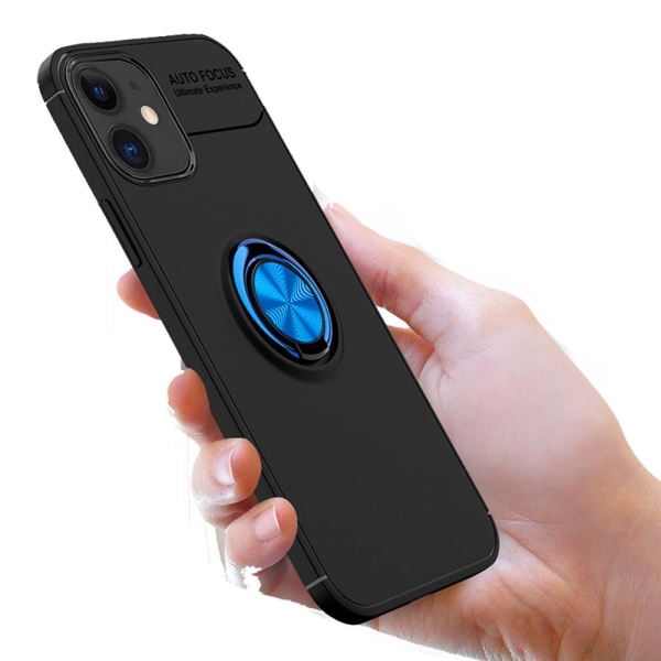 iPhone 12 Mini - Käytännöllinen suojaava suojus sormustelineellä Svart