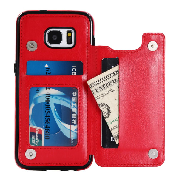 Läderskal med Plånbok/Kortfack till Samsung Galaxy S7 Edge Röd