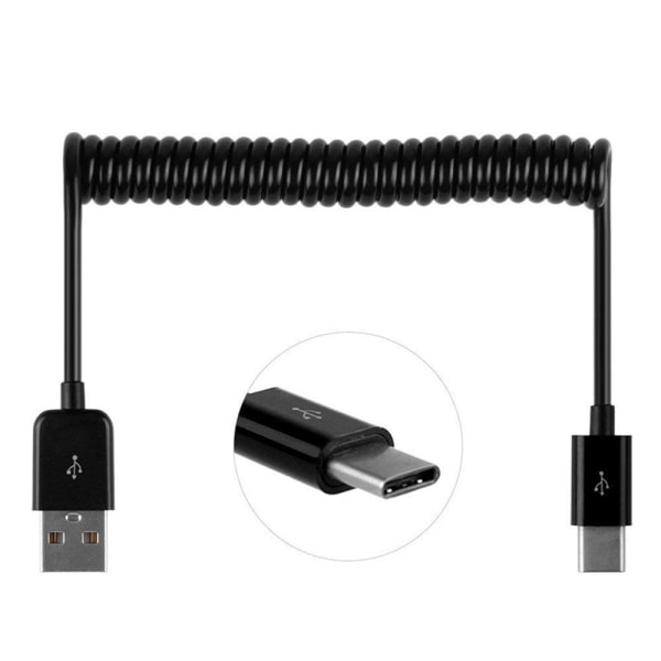 Praktiskt USB till Type-C Fjäder Laddningskabel Svart