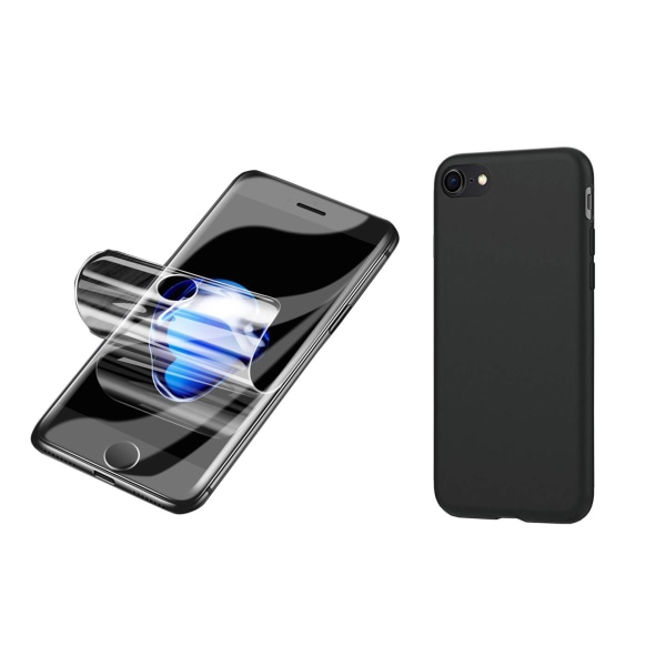 iPhone SE 2022 - Mat silikoneskal & blød skærmbeskytter Svart