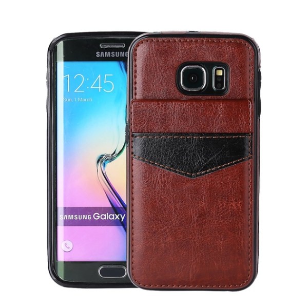 Samsung S6 Edge - LEMAN Läderskal med plånbok/Kortfack Röd