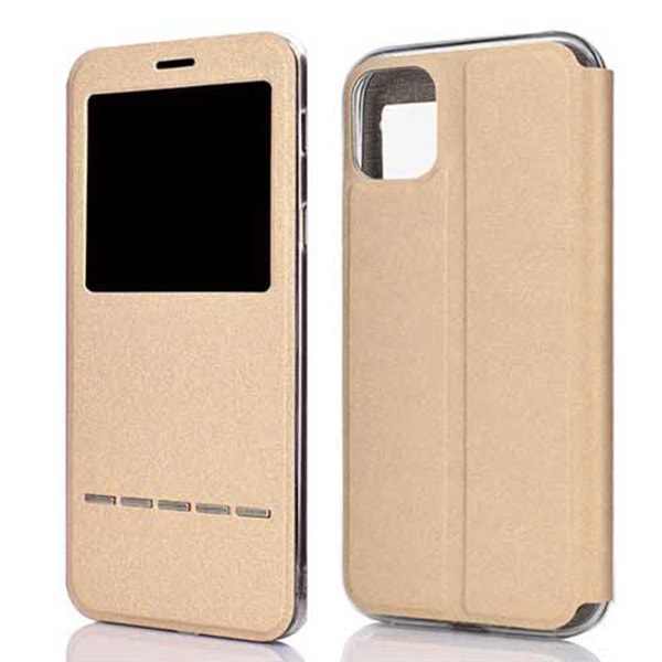 Elegant Smart Case Answer-funksjon med vindu - iPhone 11 Guld