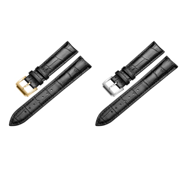 Stilrent Klockarmband i Läder (Krokodilmönstrat) Svart/Guld 22mm