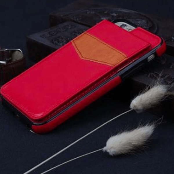 iPhone 6/6Splus Stilfuldt læderetui med pung/kortplads Röd