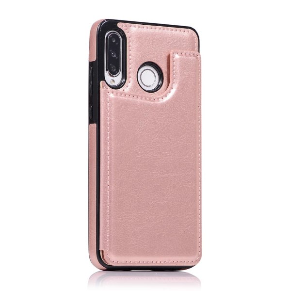 Huawei P30 Lite - Elegant Praktiskt Skal med Korthållare Rosa