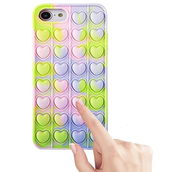 iPhone 7 - Skyddande Stressavlastande Fidget Pop It Skal GRÖN-BLÅ-GUL-ROSA