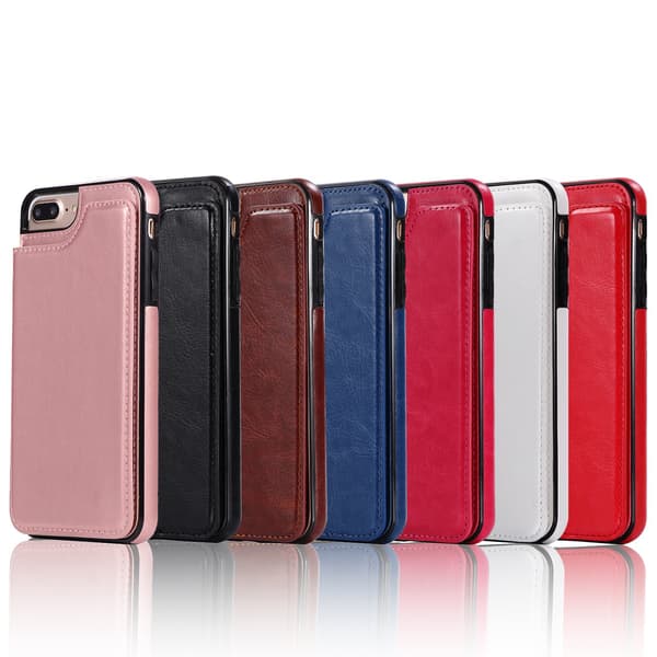 iPhone 8 Plus - Läderskal med Plånbok/Kortfack från NKOBEE Rosa