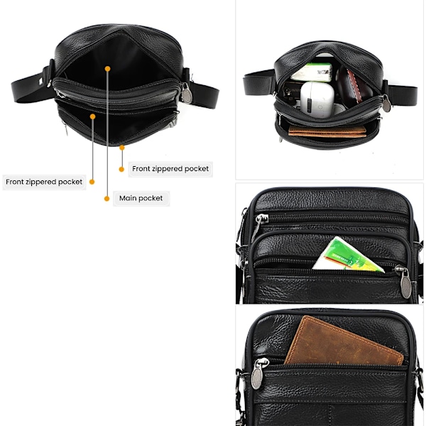 Stilren och Hållbar Crossbody Väska i Äkta Läder - Perfekt för Vardag och Resa Kaffe