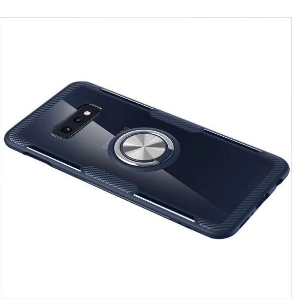 Samsung Galaxy S10e - Stilig deksel med ringholder (LEMAN) Marinblå/Silver