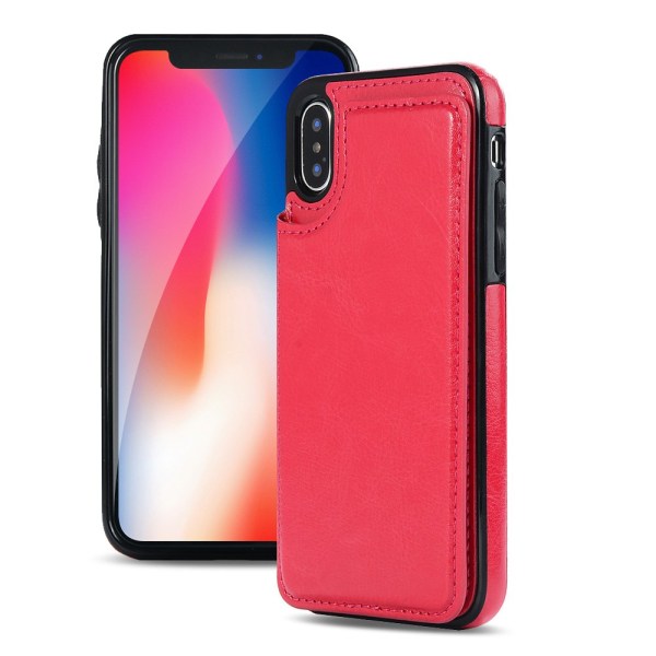 iPhone XR - NKOBEE Läderskal med Plånbok/Kortfack Rosaröd