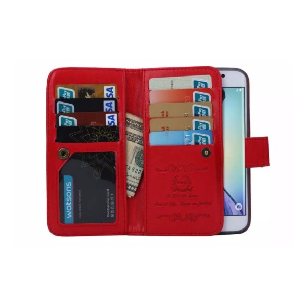 Rummeligt 9-korts pungetui med seddelum til iPhone X/XS Röd